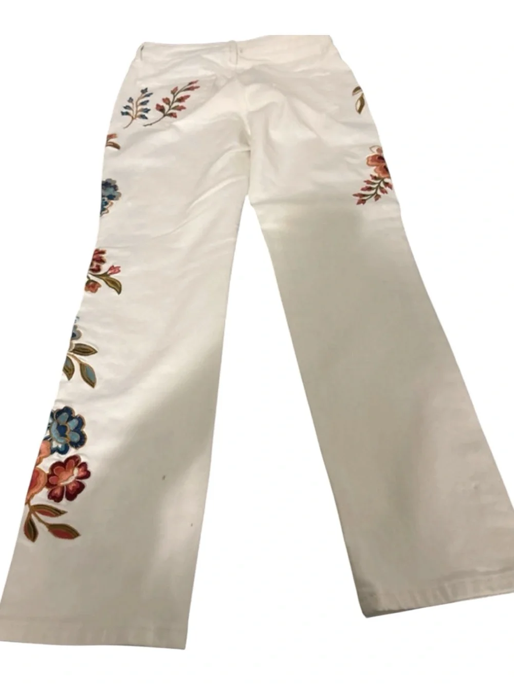 Driftwood Gizelle Embroidered White Denim Straight Leg Jeans Floral Pants - Picture 10 of 16